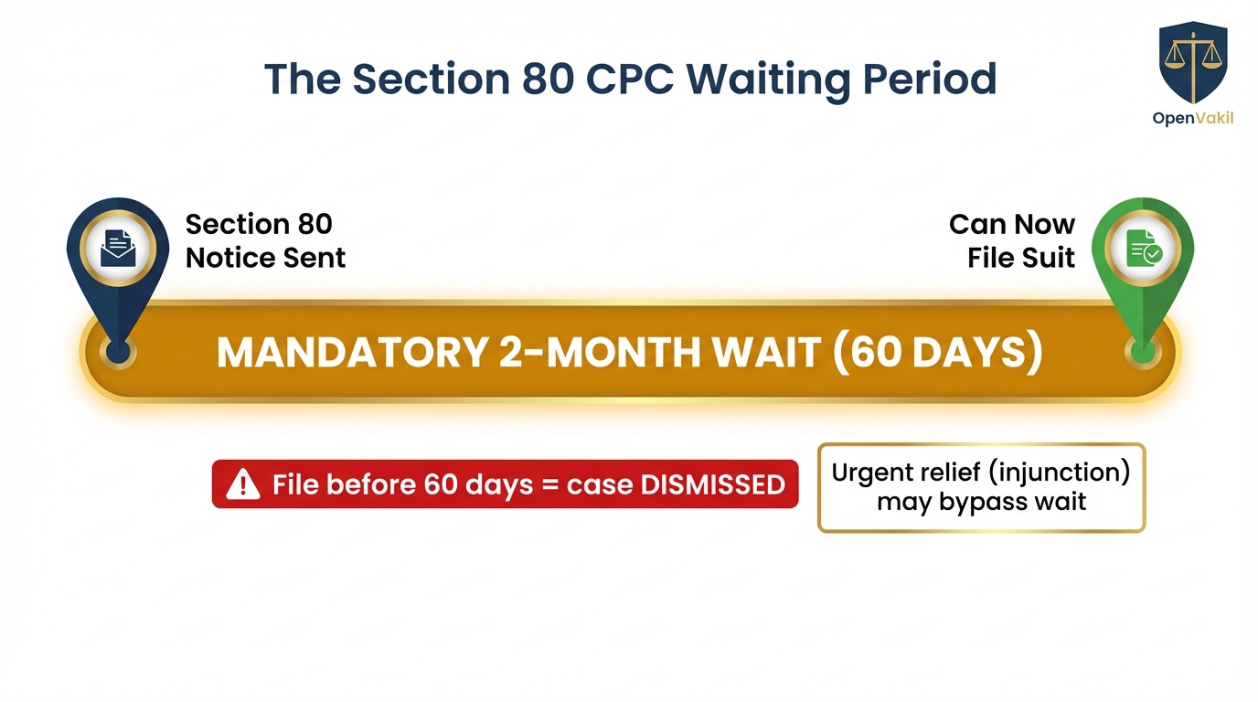 Section 80 CPC mandatory 60-day waiting period timeline before filing suit against government