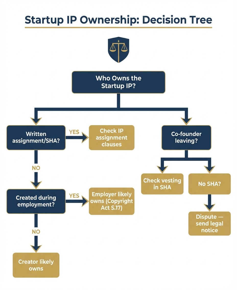 Startup IP ownership decision tree: assignment clauses, employment creation, vesting schedules
